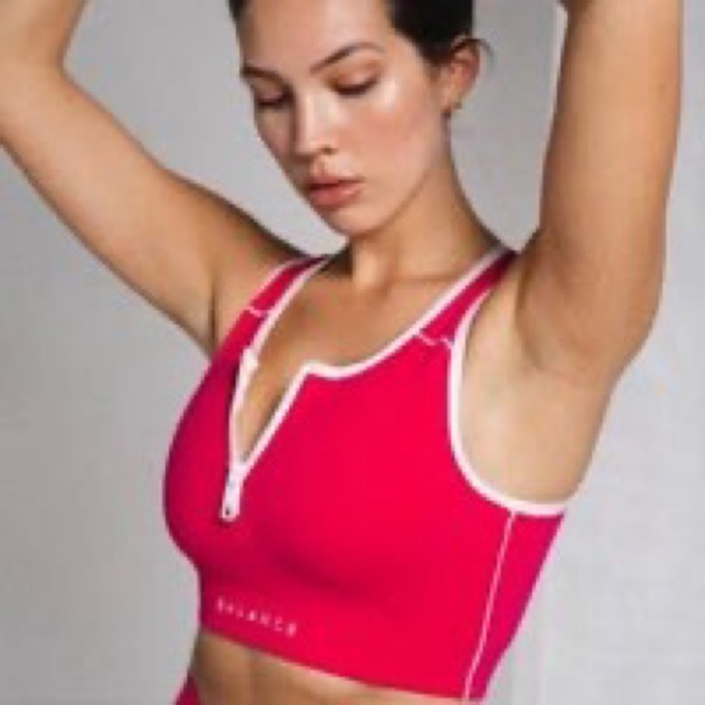 Balance Athletica pink & white zippered sports bra